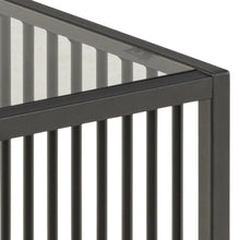 Load image into Gallery viewer, Strington Stylish Smoked Glass Side Table With Black Metal Bar Base 40x40cm
