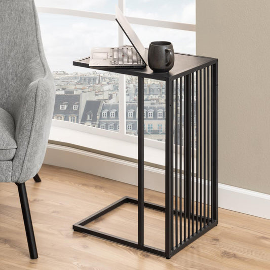 Strington Spacious Side Table Ideal Height Black Metal Legs Marble Look Wooden Top 63cm
