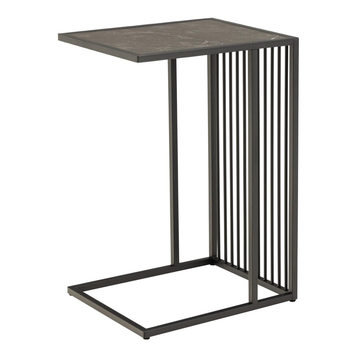 Strington Spacious Side Table Ideal Height Black Metal Legs Marble Look Wooden Top 63cm