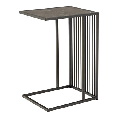 Strington Spacious Side Table Ideal Height Black Metal Legs Marble Look Wooden Top 63cm