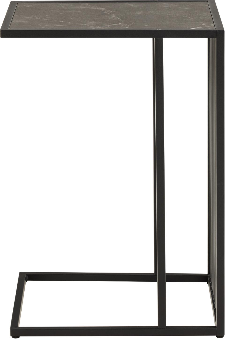 Strington Spacious Side Table Ideal Height Black Metal Legs Marble Look Wooden Top 63cm