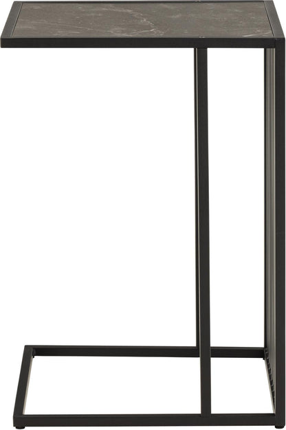 Strington Spacious Side Table Ideal Height Black Metal Legs Marble Look Wooden Top 63cm