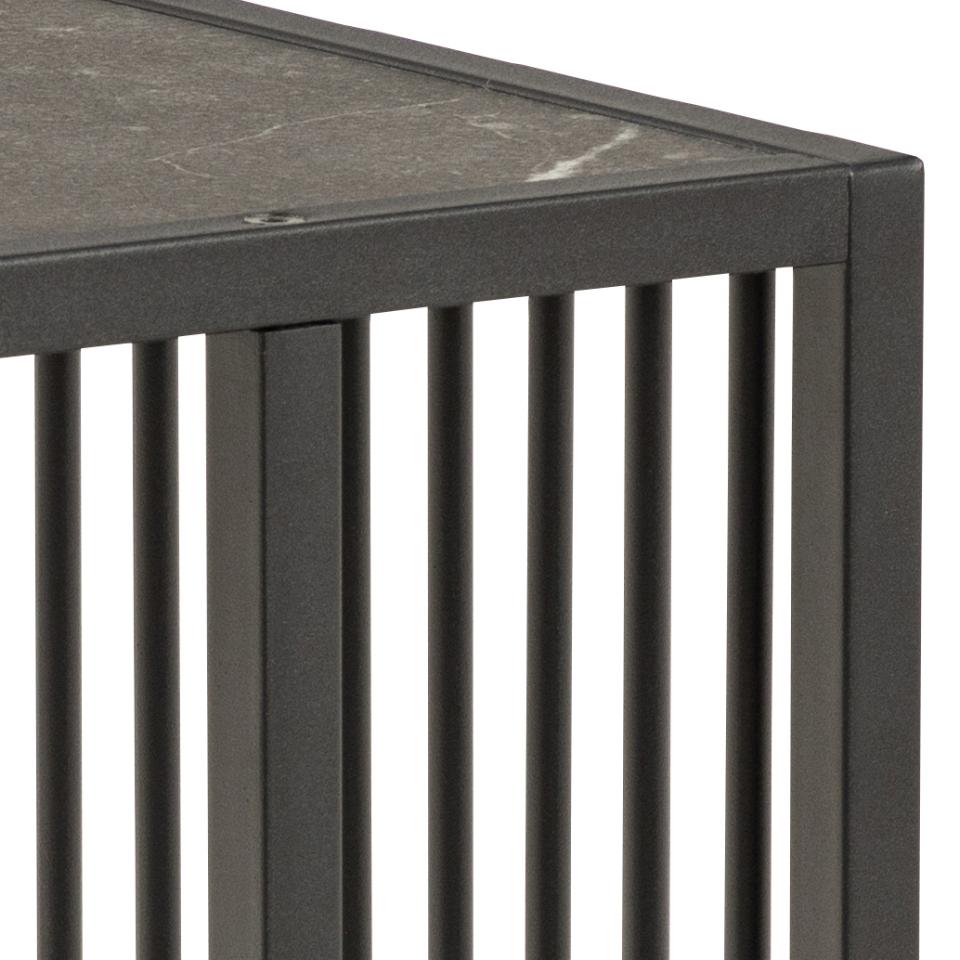 Strington Spacious Side Table Ideal Height Black Metal Legs Marble Look Wooden Top 63cm