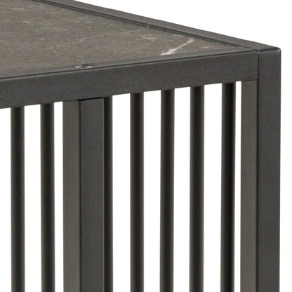 Strington Spacious Side Table Ideal Height Black Metal Legs Marble Look Wooden Top 63cm