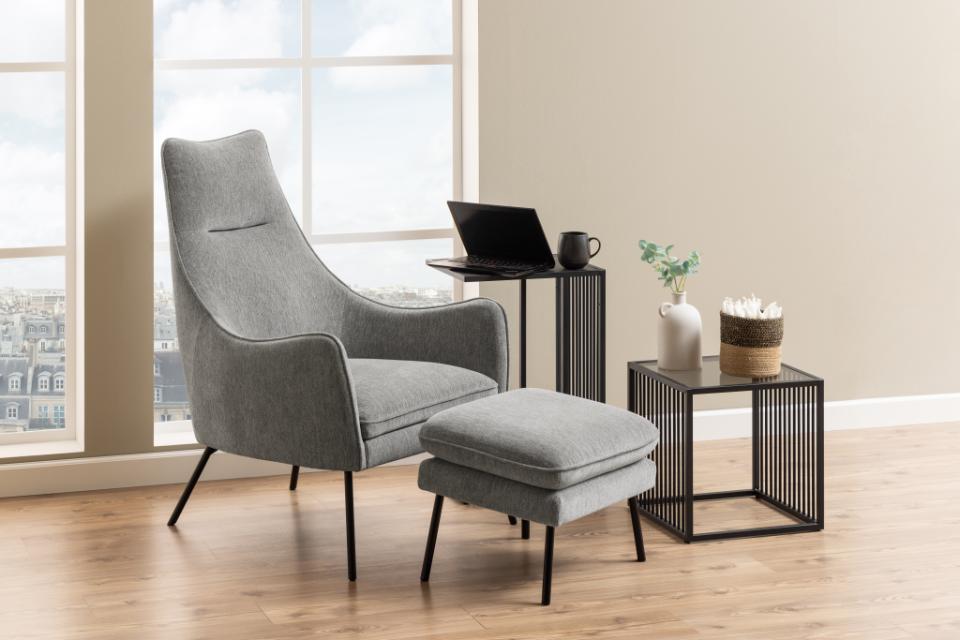 Strington Spacious Side Table Ideal Height Black Metal Legs Marble Look Wooden Top 63cm