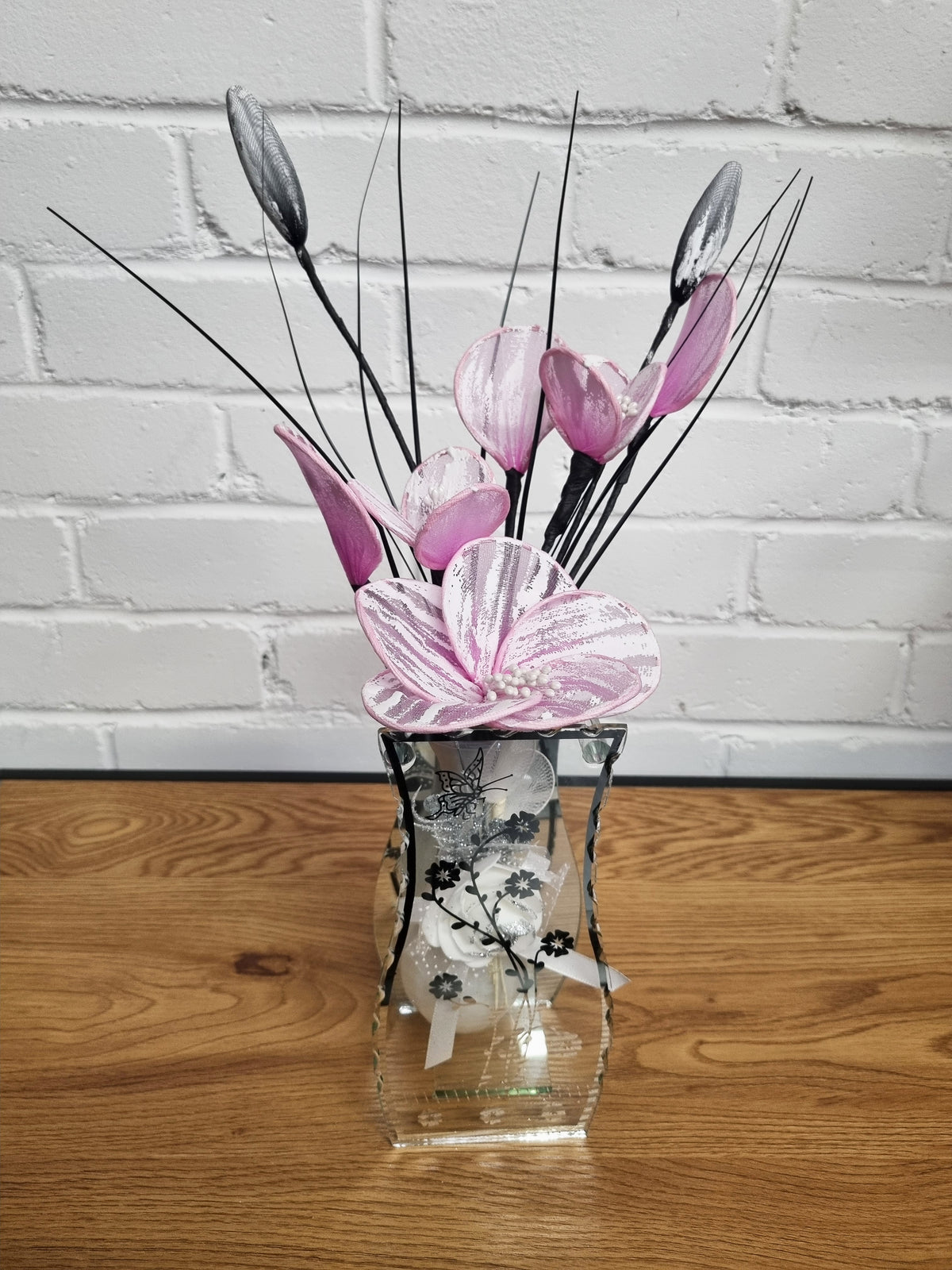 Gossamer Nylon Flower In A Mirrored Vase With Stunning Detail