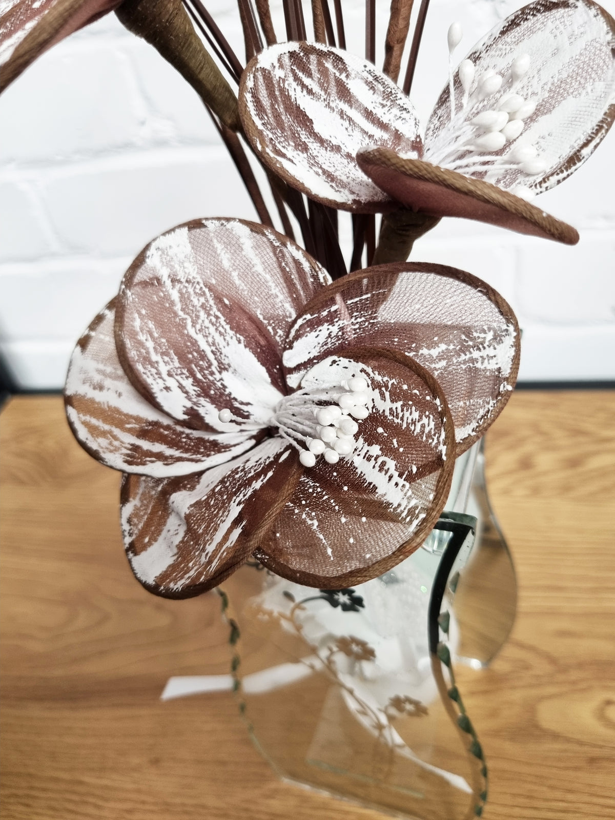 Gossamer Striped Nylon Flower In A Mirrored Vase With Stunning Detail