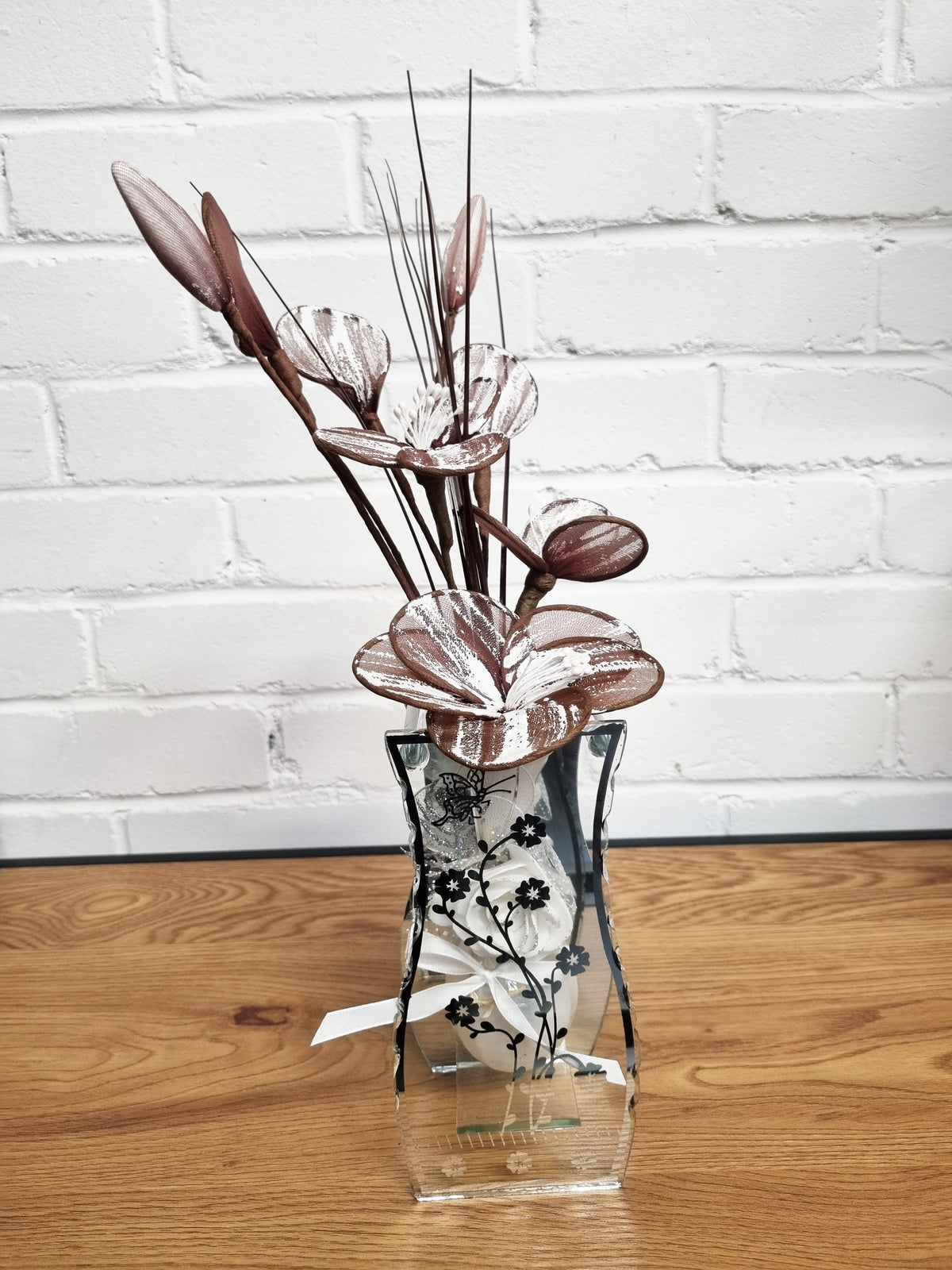 Gossamer Striped Nylon Flower In A Mirrored Vase With Stunning Detail
