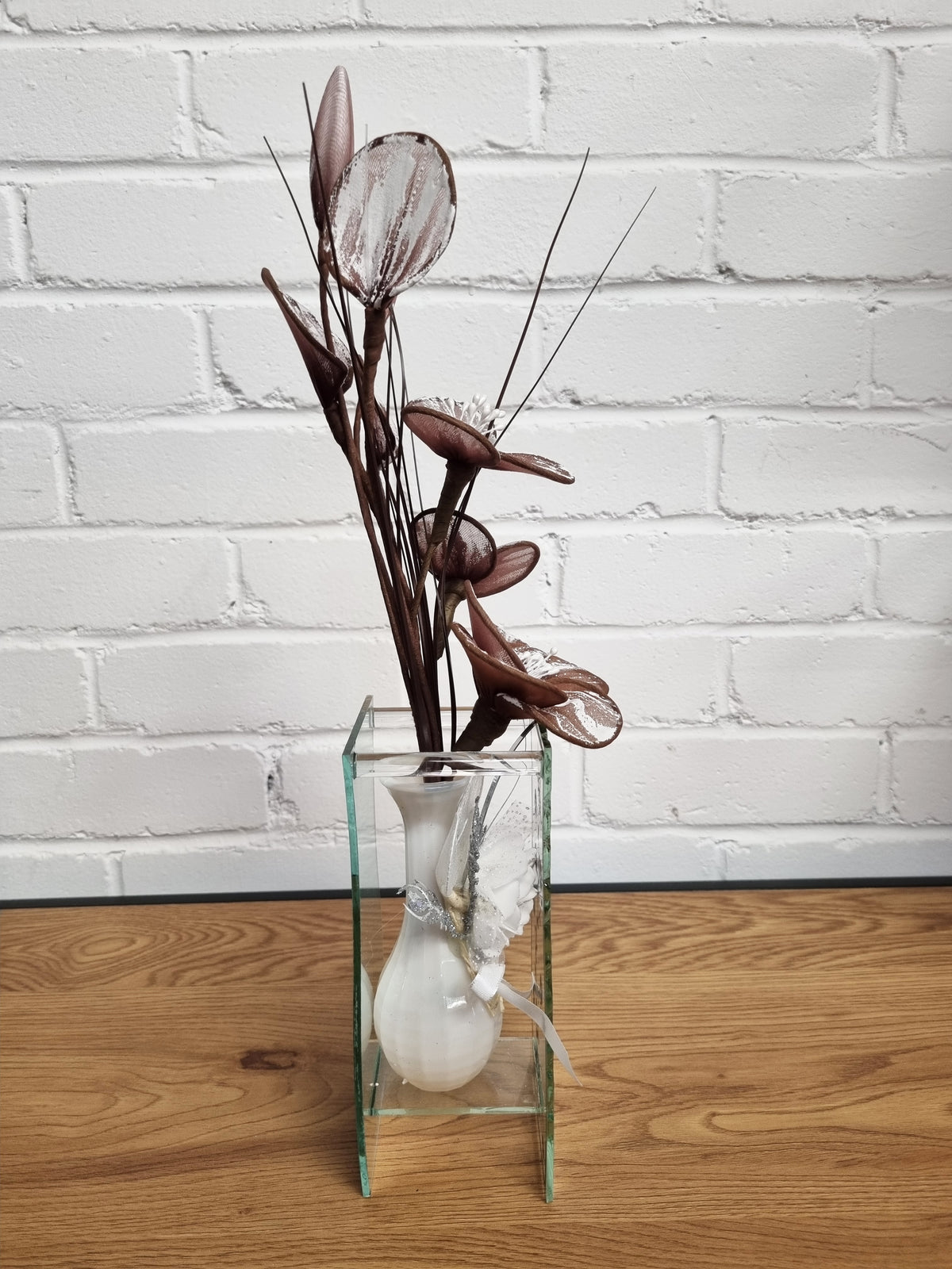 Gossamer Striped Nylon Flower In A Mirrored Vase With Stunning Detail
