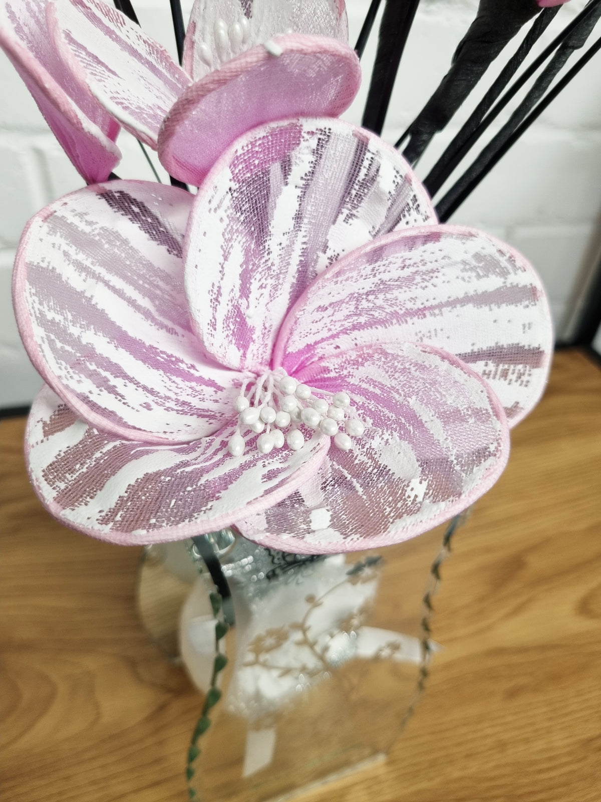 Gossamer Striped Nylon Flower In A Mirrored Vase With Stunning Detail