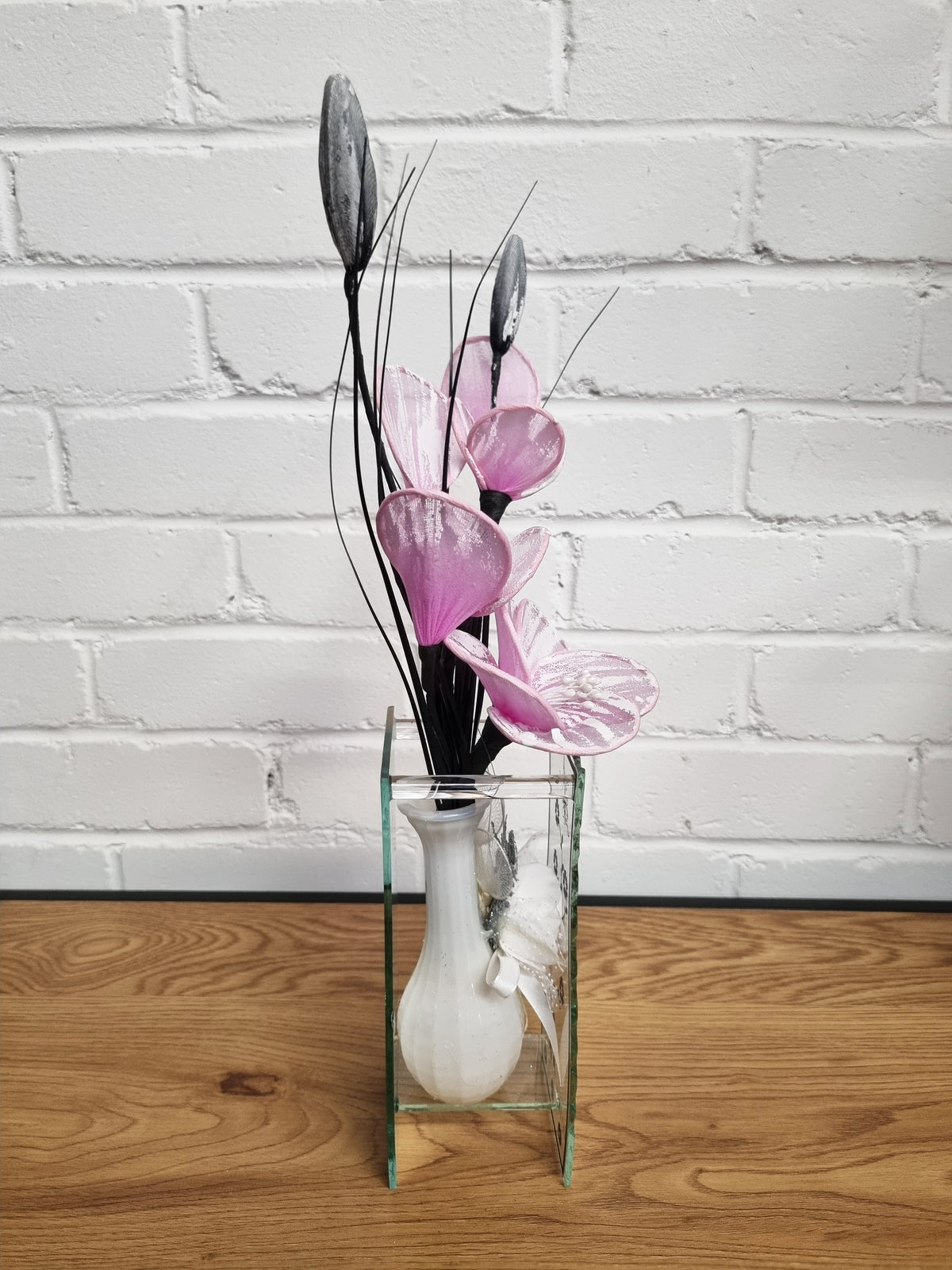 Gossamer Striped Nylon Flower In A Mirrored Vase With Stunning Detail
