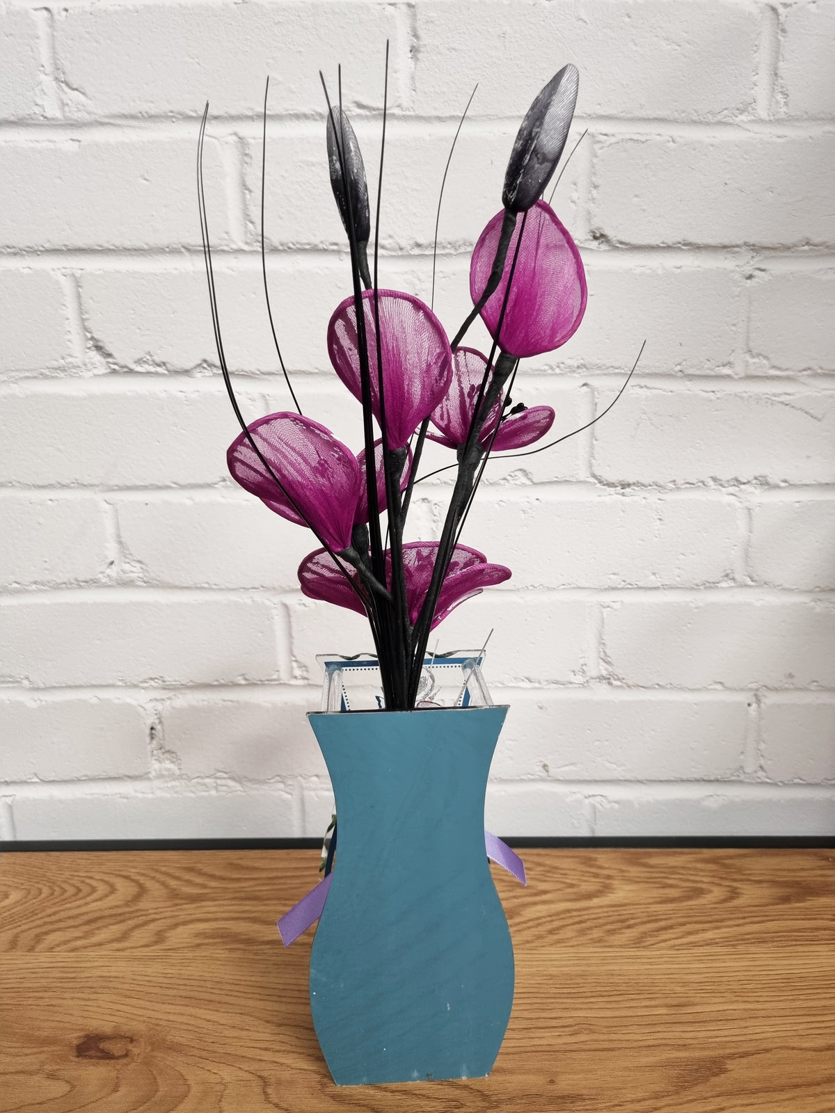 Gossamer Striped Nylon Flower In A Mirrored Vase With Stunning Detail