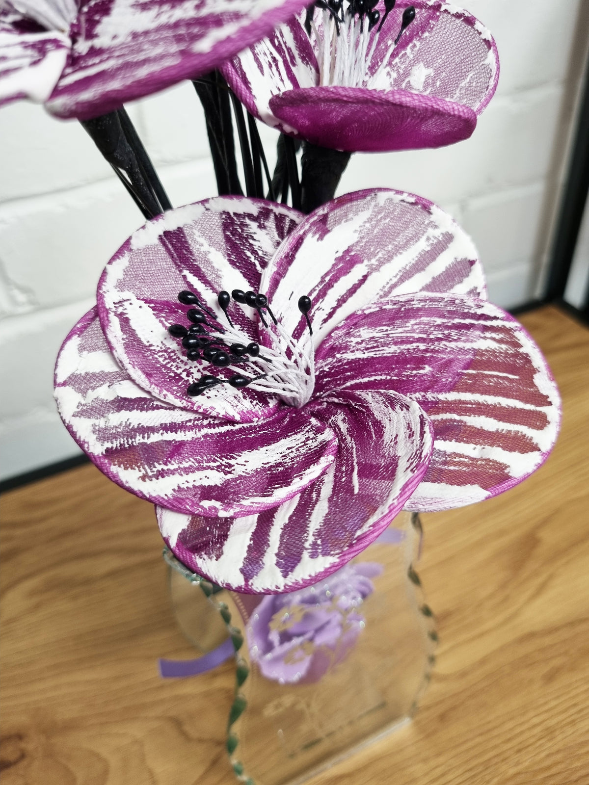 Gossamer Striped Nylon Flower In A Mirrored Vase With Stunning Detail