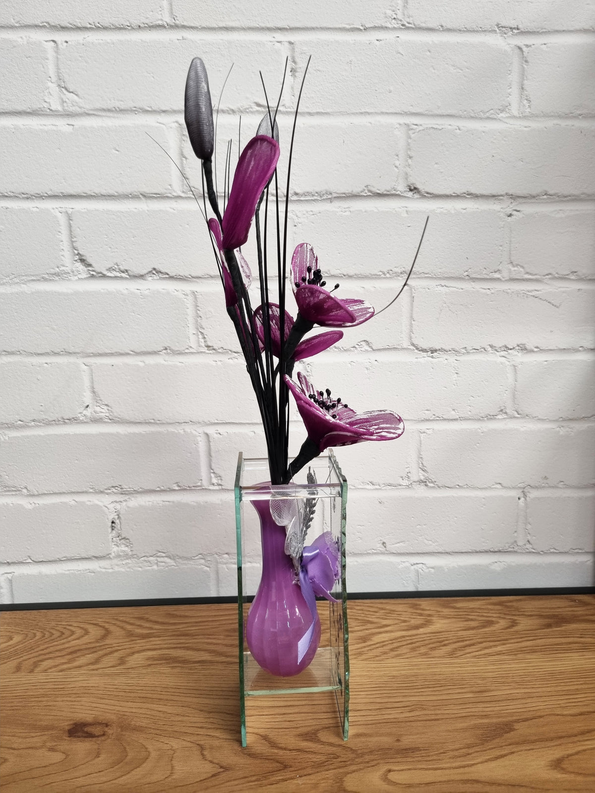Gossamer Striped Nylon Flower In A Mirrored Vase With Stunning Detail