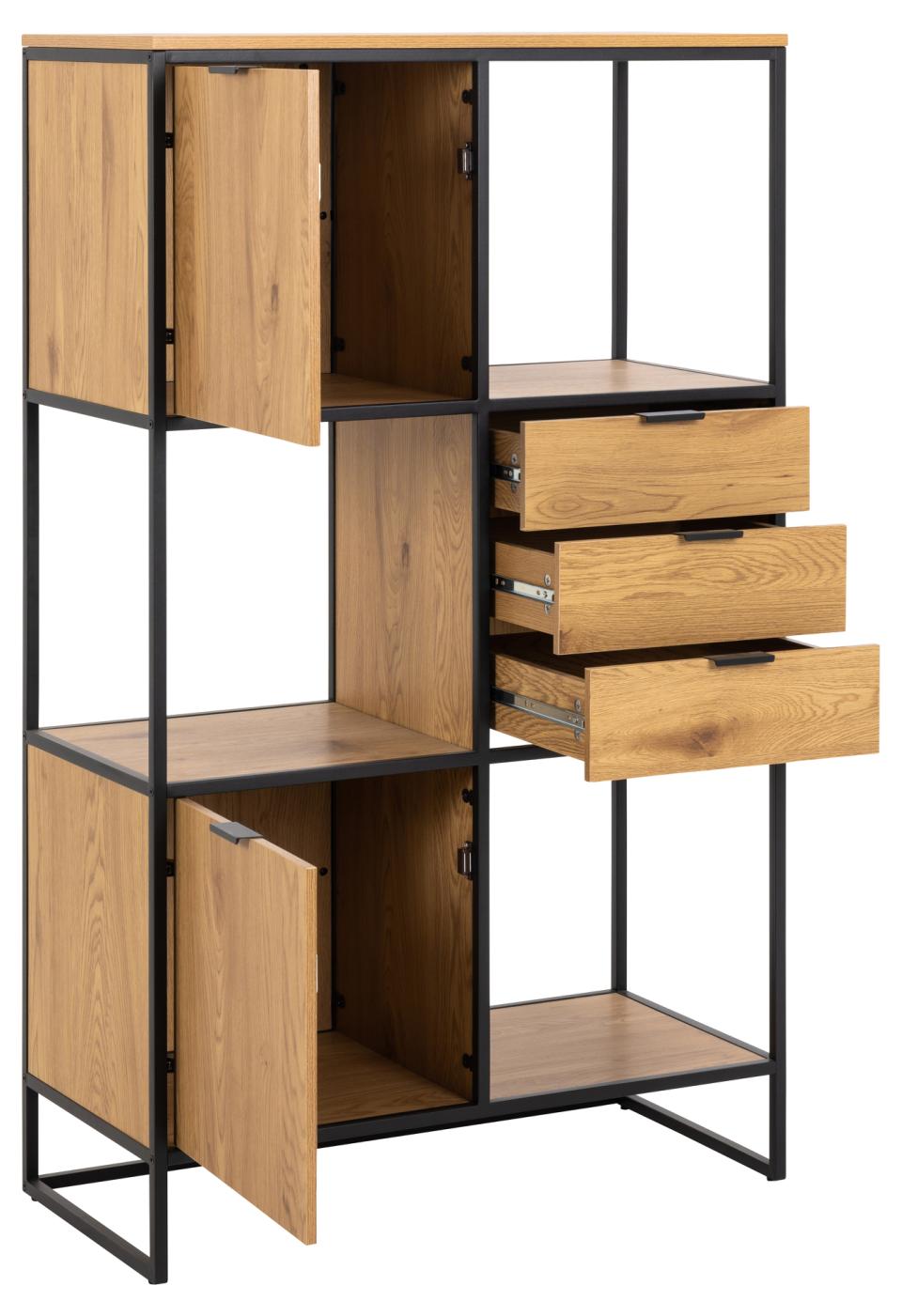 Swindon Designer Bookcase Free Standing Storage Shelf Unit With Steel Frame 85x40x141 cm
