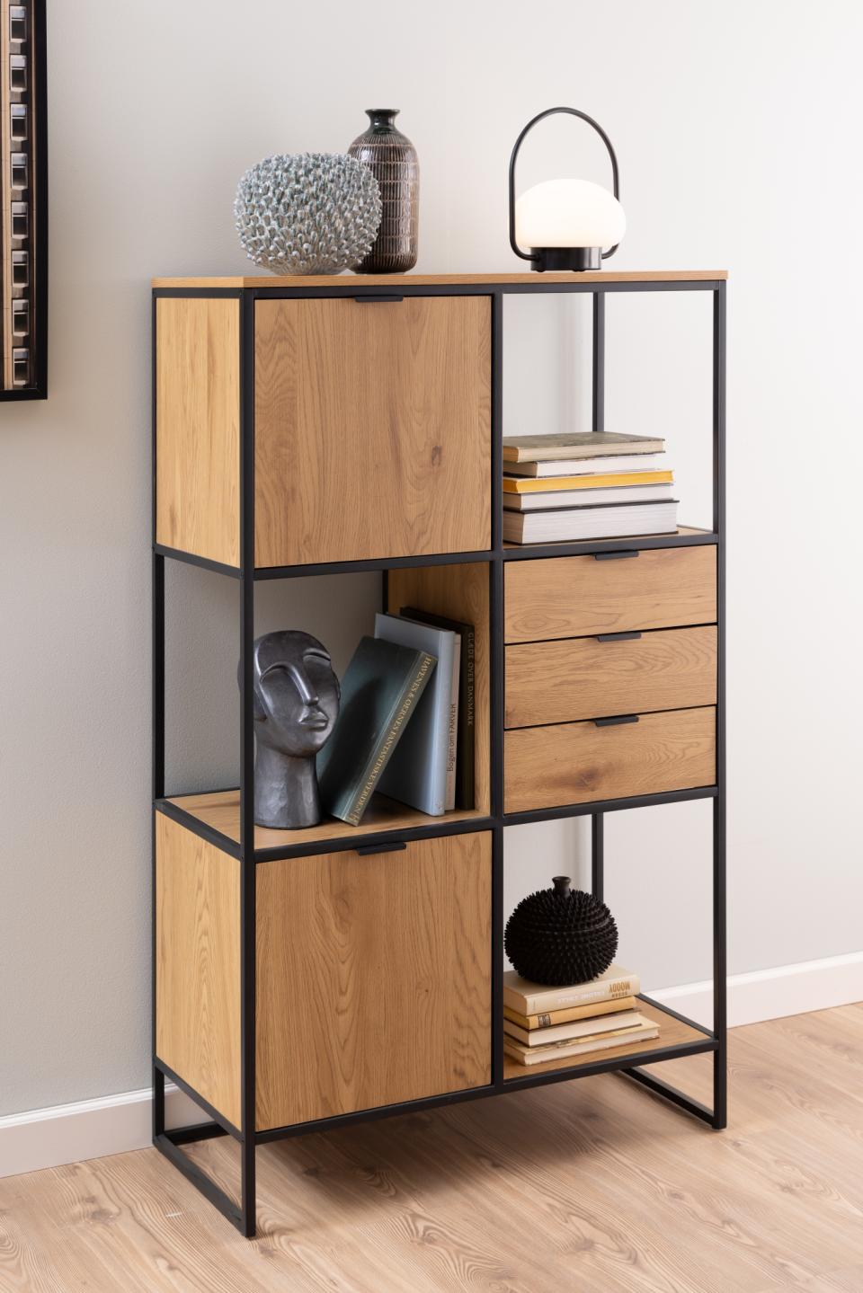 Swindon Designer Bookcase Free Standing Storage Shelf Unit With Steel Frame 85x40x141 cm