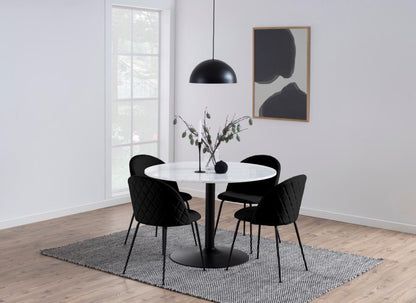 Tarifa Solid Marble Dining Table 110cm Round White Top With Powder Coated Black Metal Base