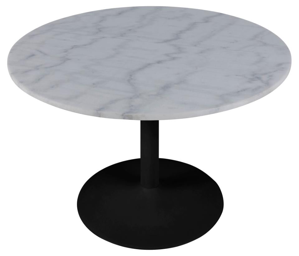 Tarifa Solid Marble Dining Table 110cm Round White Top With Powder Coated Black Metal Base