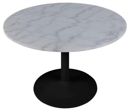 Tarifa Solid Marble Dining Table 110cm Round White Top With Powder Coated Black Metal Base