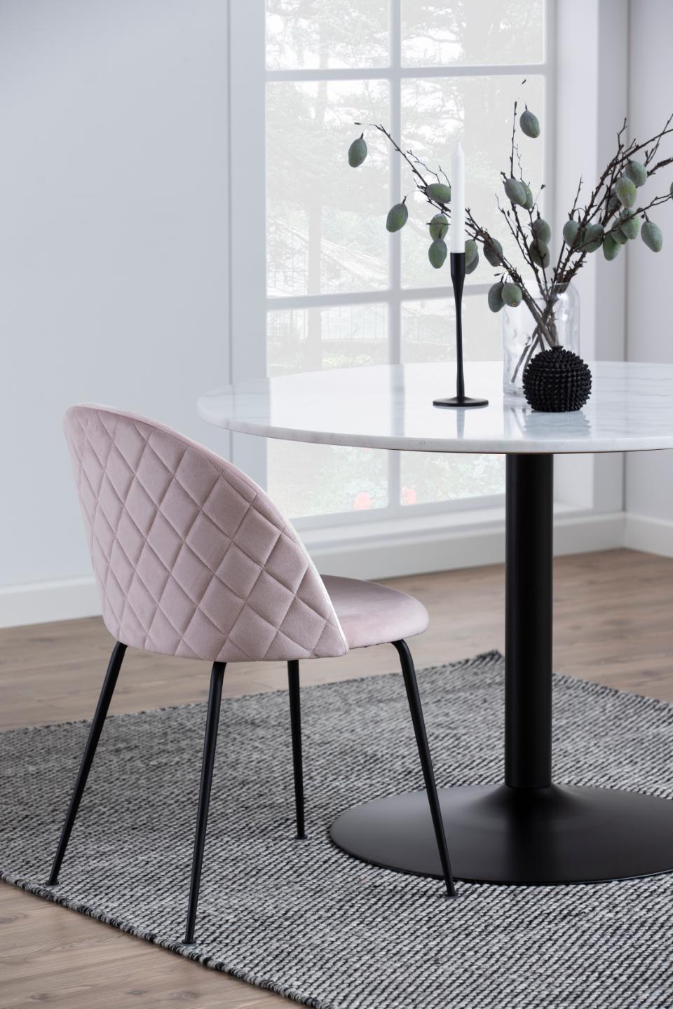 Tarifa Solid Marble Dining Table 110cm Round White Top With Powder Coated Black Metal Base