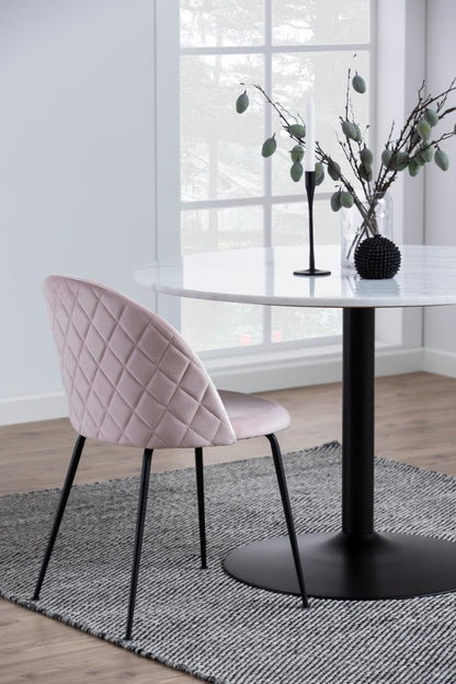 Tarifa Solid Marble Dining Table 110cm Round White Top With Powder Coated Black Metal Base