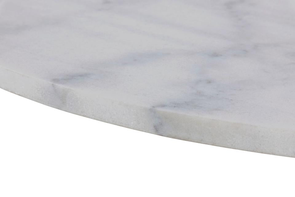 Tarifa Solid Marble Dining Table 110cm Round White Top With Powder Coated White Metal Base