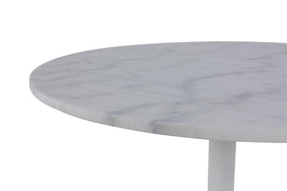 Tarifa Solid Marble Dining Table 110cm Round White Top With Powder Coated White Metal Base