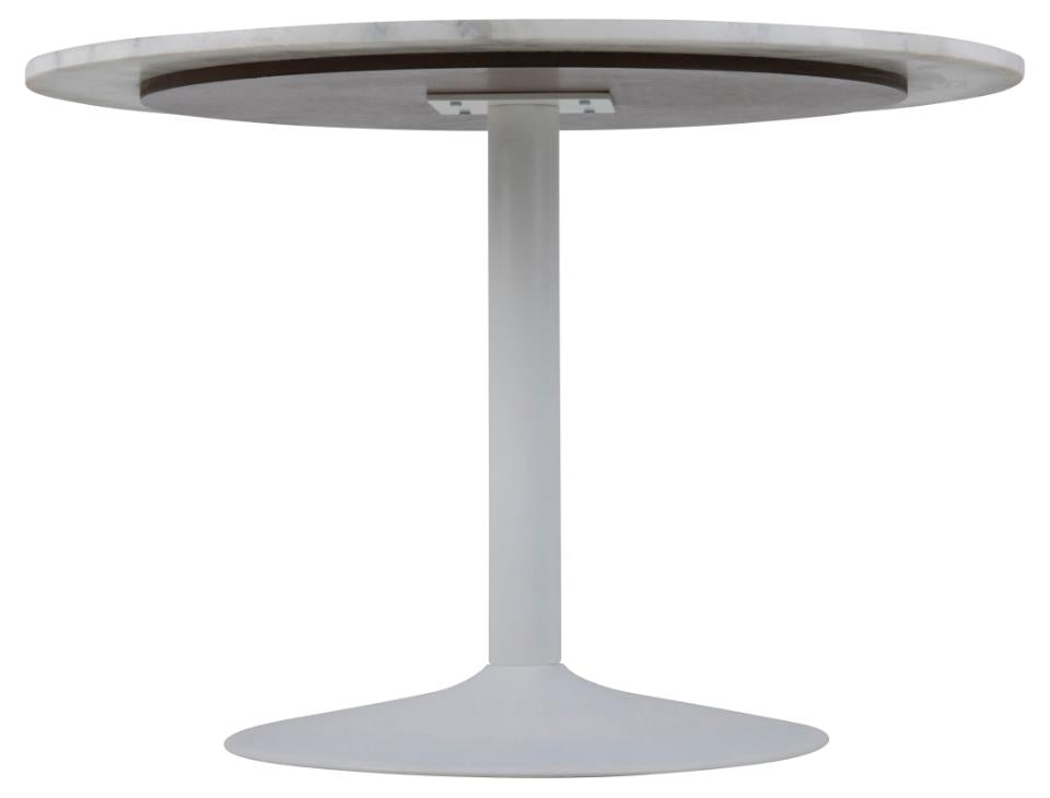 Tarifa Solid Marble Dining Table 110cm Round White Top With Powder Coated White Metal Base