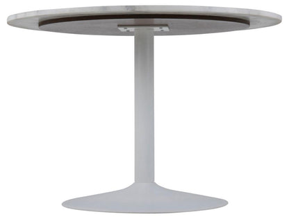 Tarifa Solid Marble Dining Table 110cm Round White Top With Powder Coated White Metal Base