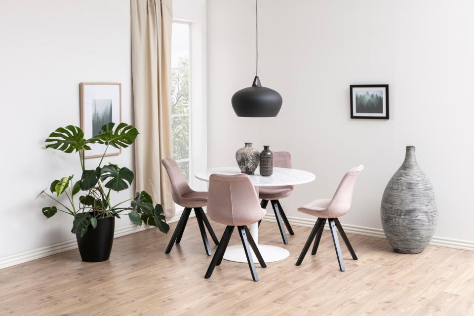 Tarifa Solid Marble Dining Table 110cm Round White Top With Powder Coated White Metal Base