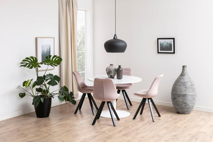 Tarifa Solid Marble Dining Table 110cm Round White Top With Powder Coated White Metal Base