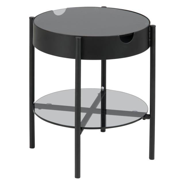 Tipton Coffee Side Table With Hidden Storage Smoked Glass Metal Frame 40x50cm