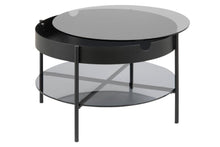 Load image into Gallery viewer, Tipton Coffee Table With Hidden Storage Smoked Glass Black Metal Frame 75x45cm
