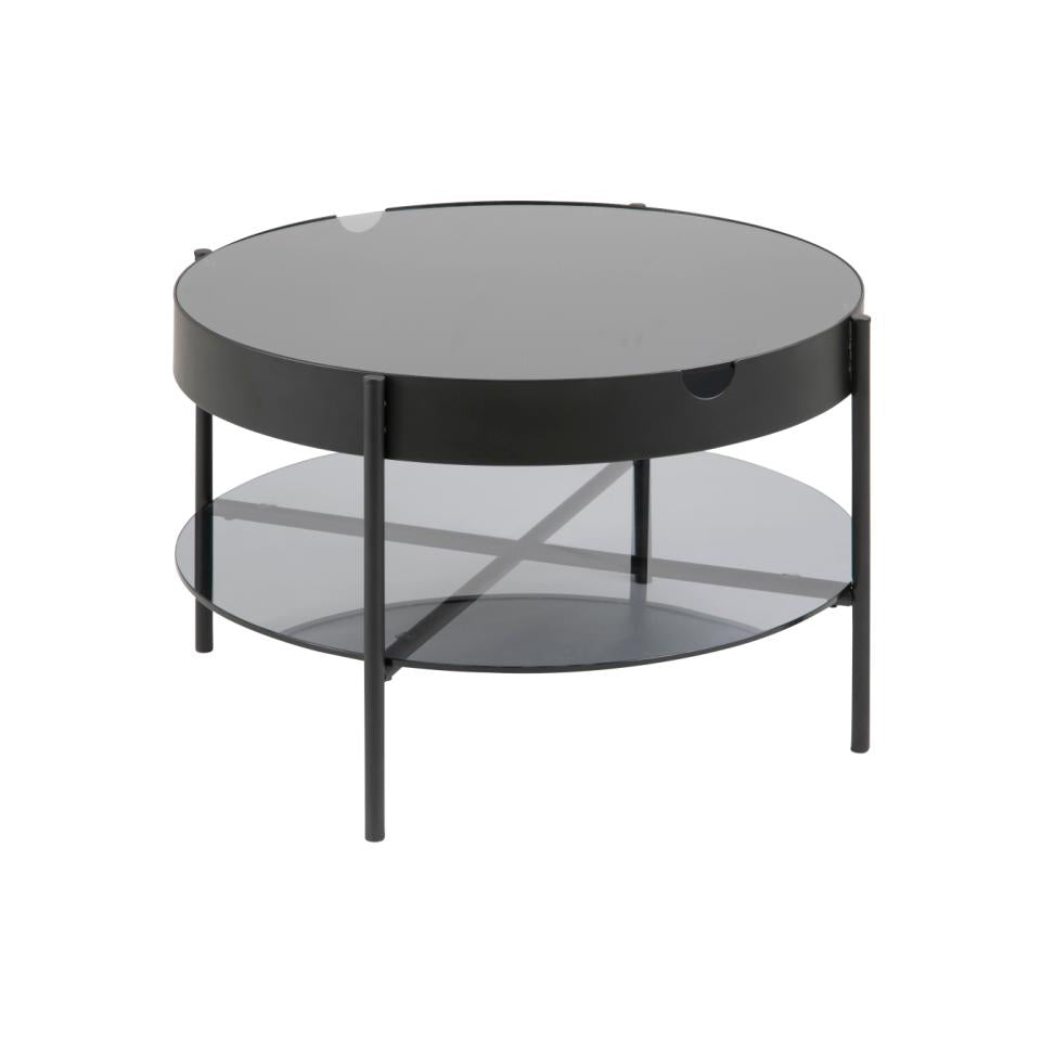 Tipton Coffee Table With Hidden Storage Smoked Glass Black Metal Frame 75x45cm