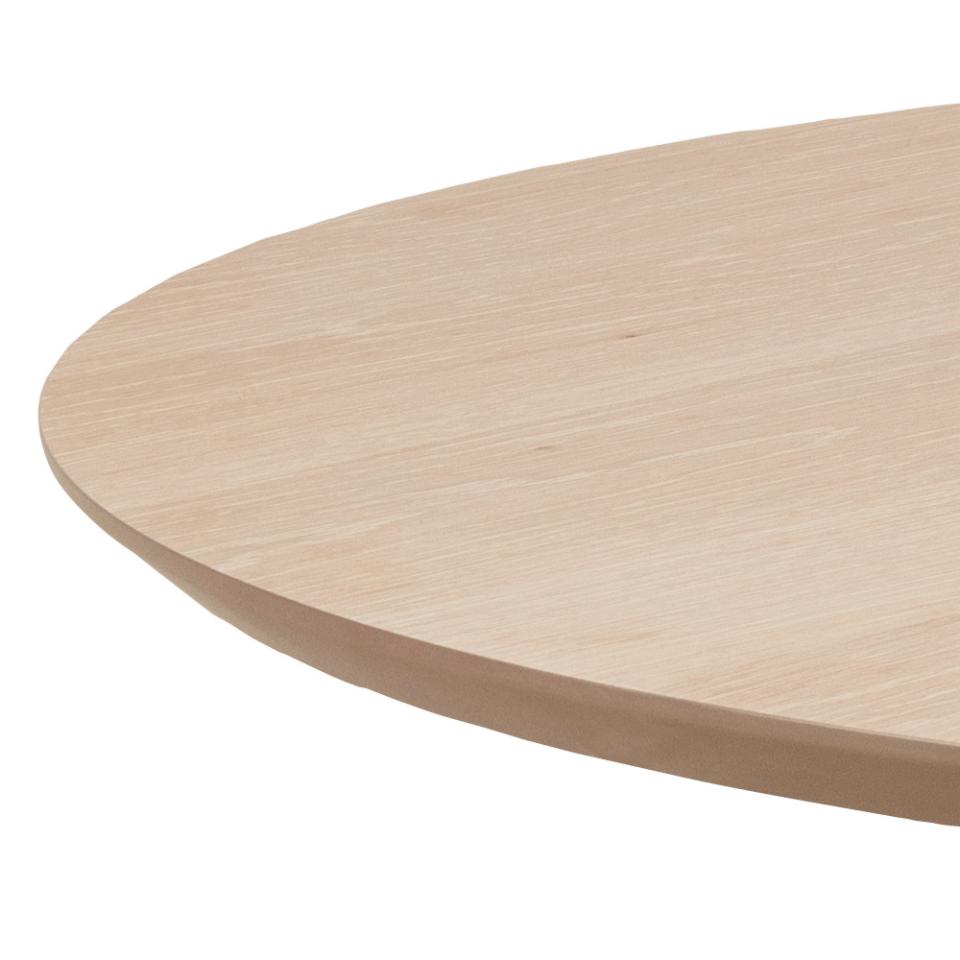 Round wooden table top on a white background