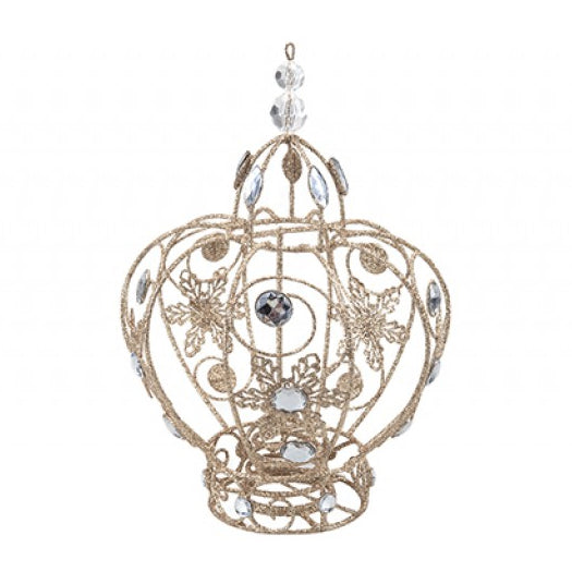 Crown Christmas Tree Topper Decoration, Champagne Gold Metal Diamante 30x20cm