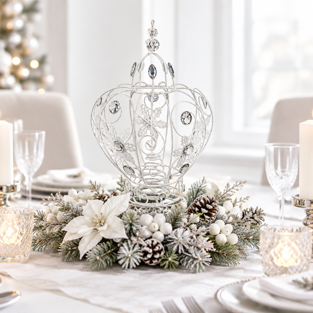 Crown Christmas Tree Topper Decoration, White Metal Diamante 30x20cm