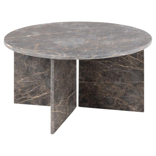 Vega Designer Solid Marble Stone Coffee Table In Brown Marron 90cm