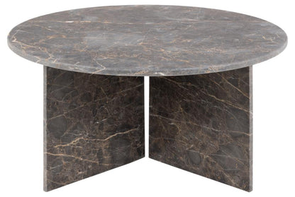 Vega Designer Solid Marble Stone Coffee Table In Brown Marron 90cm