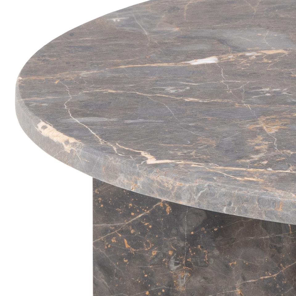 Vega Designer Solid Marble Stone Coffee Table In Brown Marron 90cm