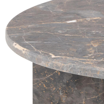 Vega Designer Solid Marble Stone Coffee Table In Brown Marron 90cm