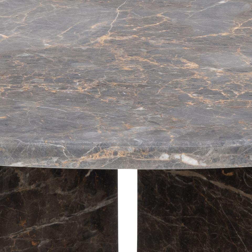 Vega Designer Solid Marble Stone Coffee Table In Brown Marron 90cm