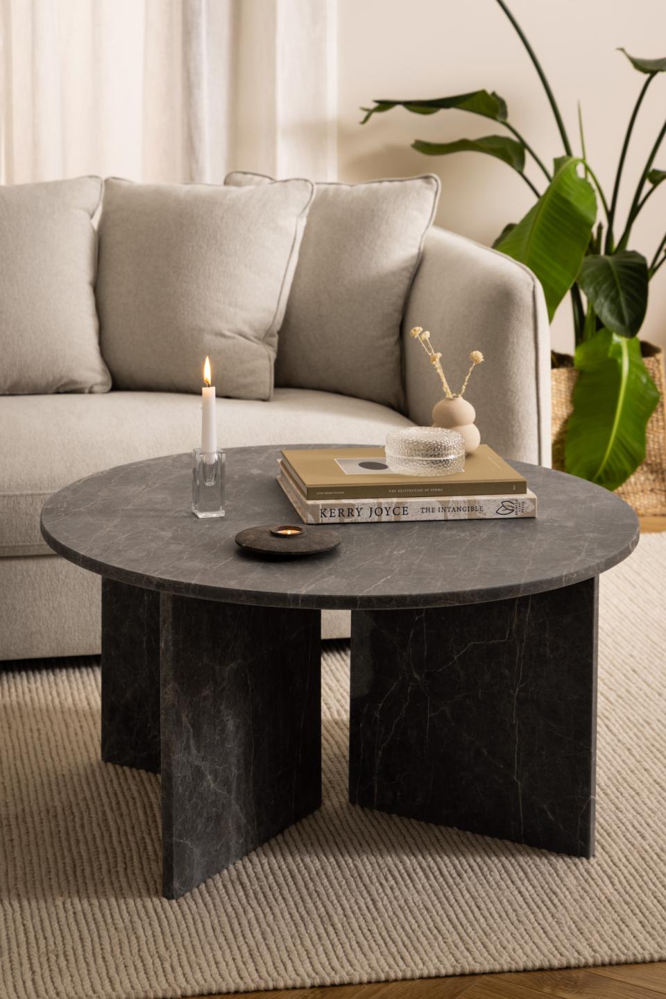 Vega Designer Solid Marble Stone Coffee Table In Brown Marron 90cm