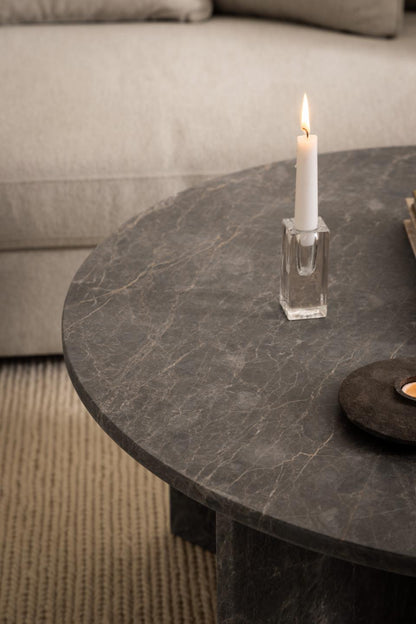 Vega Designer Solid Marble Stone Coffee Table In Brown Marron 90cm