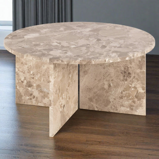 Vega Designer Solid Marble Stone Coffee Table Latte Brown 90cm