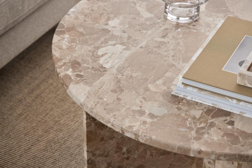 Vega Designer Solid Marble Stone Coffee Table Latte Brown 90cm