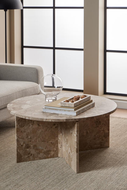 Vega Designer Solid Marble Stone Coffee Table Latte Brown 90cm