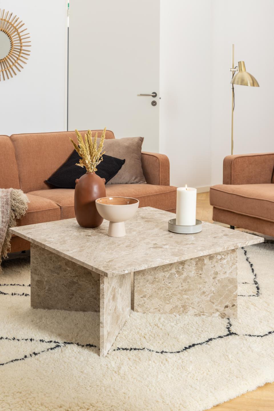 Vega Lavish Marble Coffee Table In Brown With Square Top 90cm