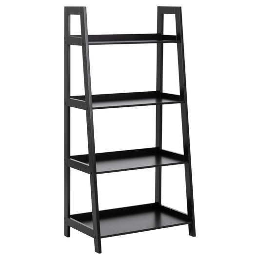 Wally Wooden Step Bookcase Storage Shelf Unit In Black 63x40x130 cm