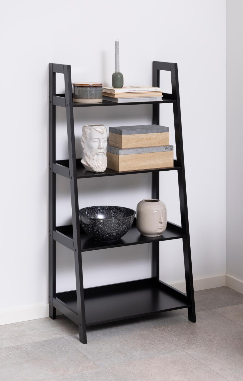 Wally Wooden Step Bookcase Storage Shelf Unit In Black 63x40x130 cm